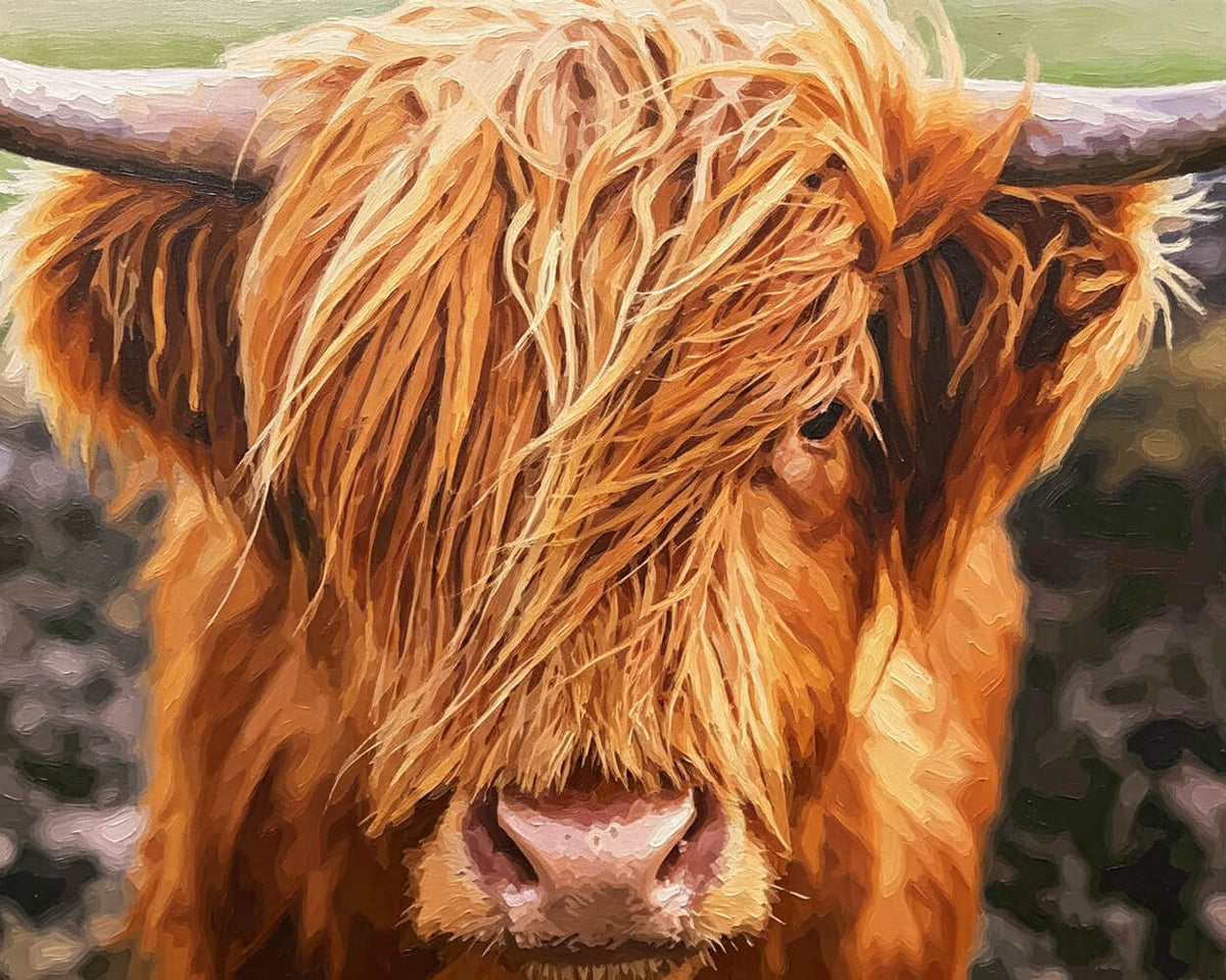 Highland cow close up paint by numbers kit for beginners