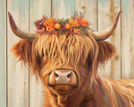 Highland cow with autumn floral crown paint by numbers kit for beginners