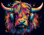 Highland cow with headphones paint by numbers kit for beginners