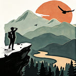 Hiker on cliff at sunset cross stitch kit for beginners