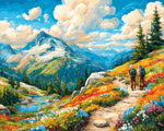 Hikers on wildflower mountain paint by numbers kit for beginners