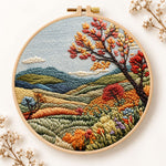 Hillside fall tree view embroidery kit