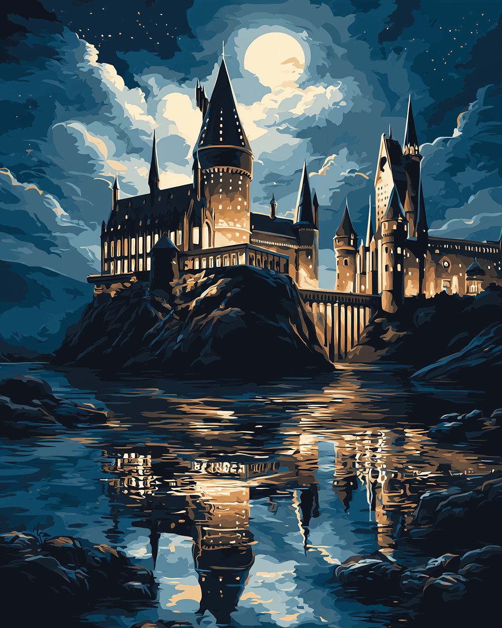 Hogwarts castle by moonlight cross stitch kit for beginners