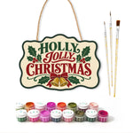 Holly jolly christmas paint by numbers door hanger with paints and brushes