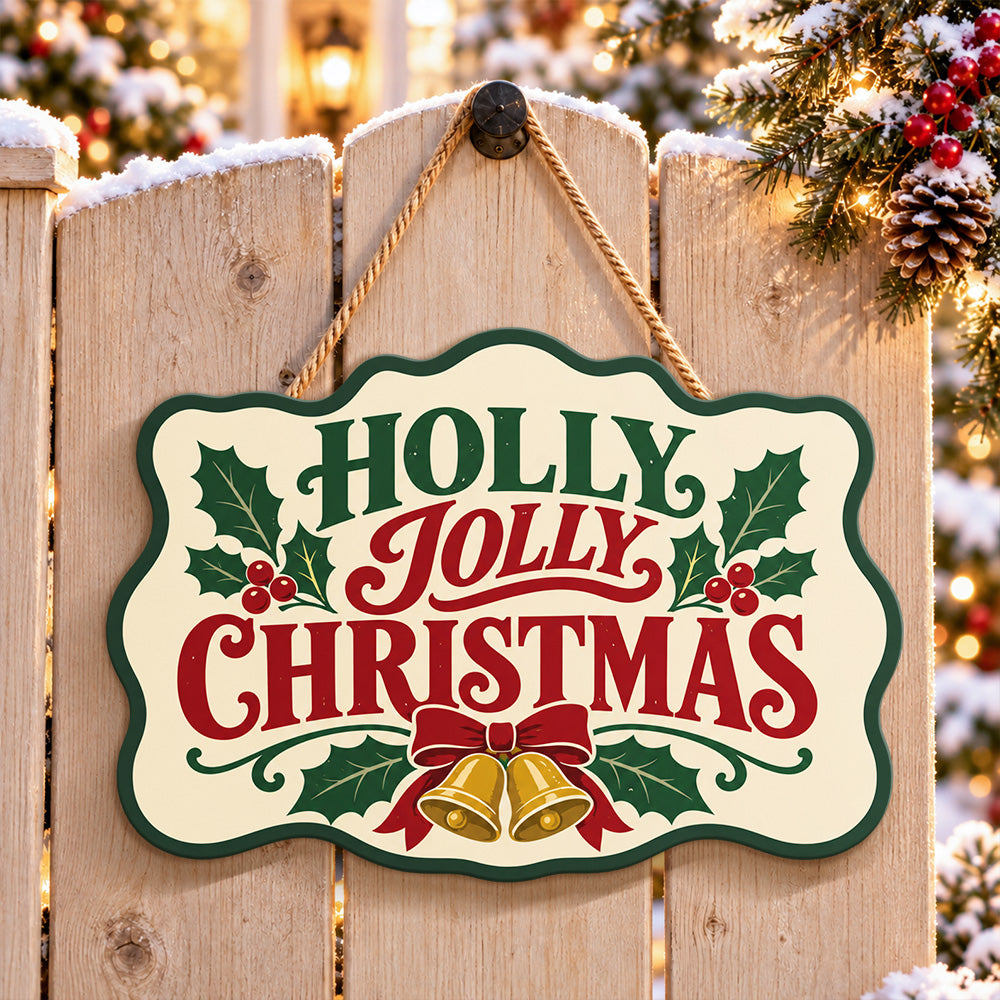 Holly jolly christmas paint by numbers door hanger on a garden gate