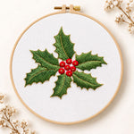 Holly leaves and berries embroidery kit