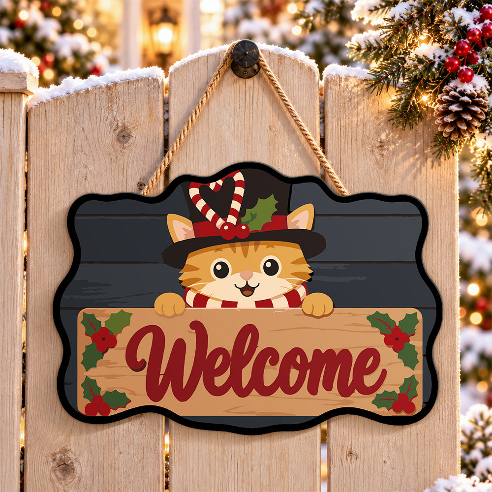 Holly welcome sign paint by numbers door hanger on a garden gate