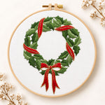 Holly wreath with bow embroidery kit