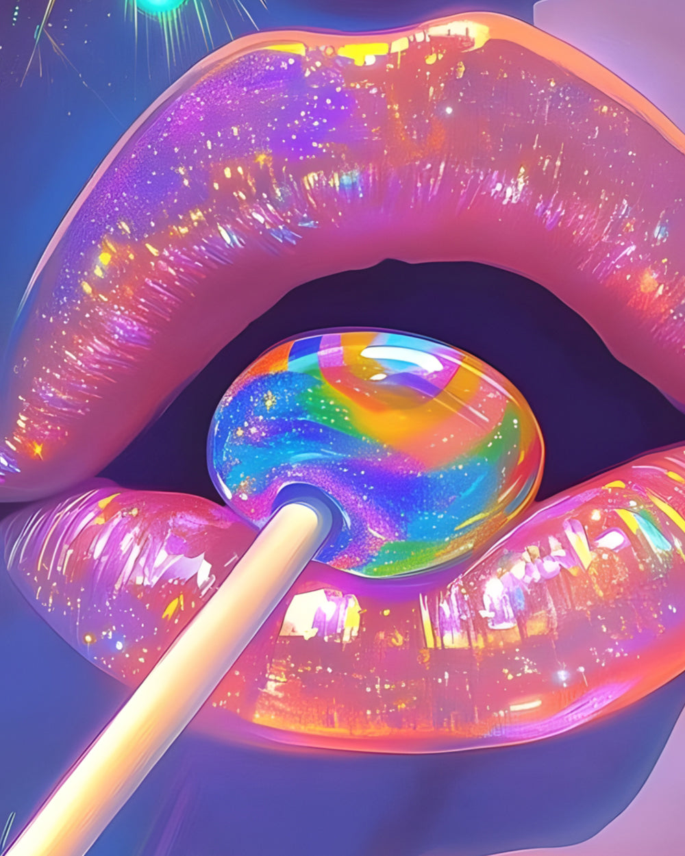 Holographic lips with lollipop cross stitch kit for beginners