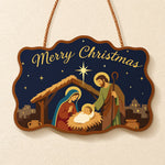 Holy family under star paint by numbers door hanger finished design