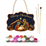Holy family under star paint by numbers door hanger with paints and brushes