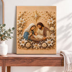Finished holy family with lilies pearl diamond painting artwork displayed as home decor
