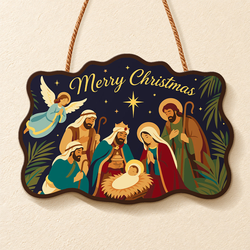 Holy night gathering paint by numbers door hanger finished design
