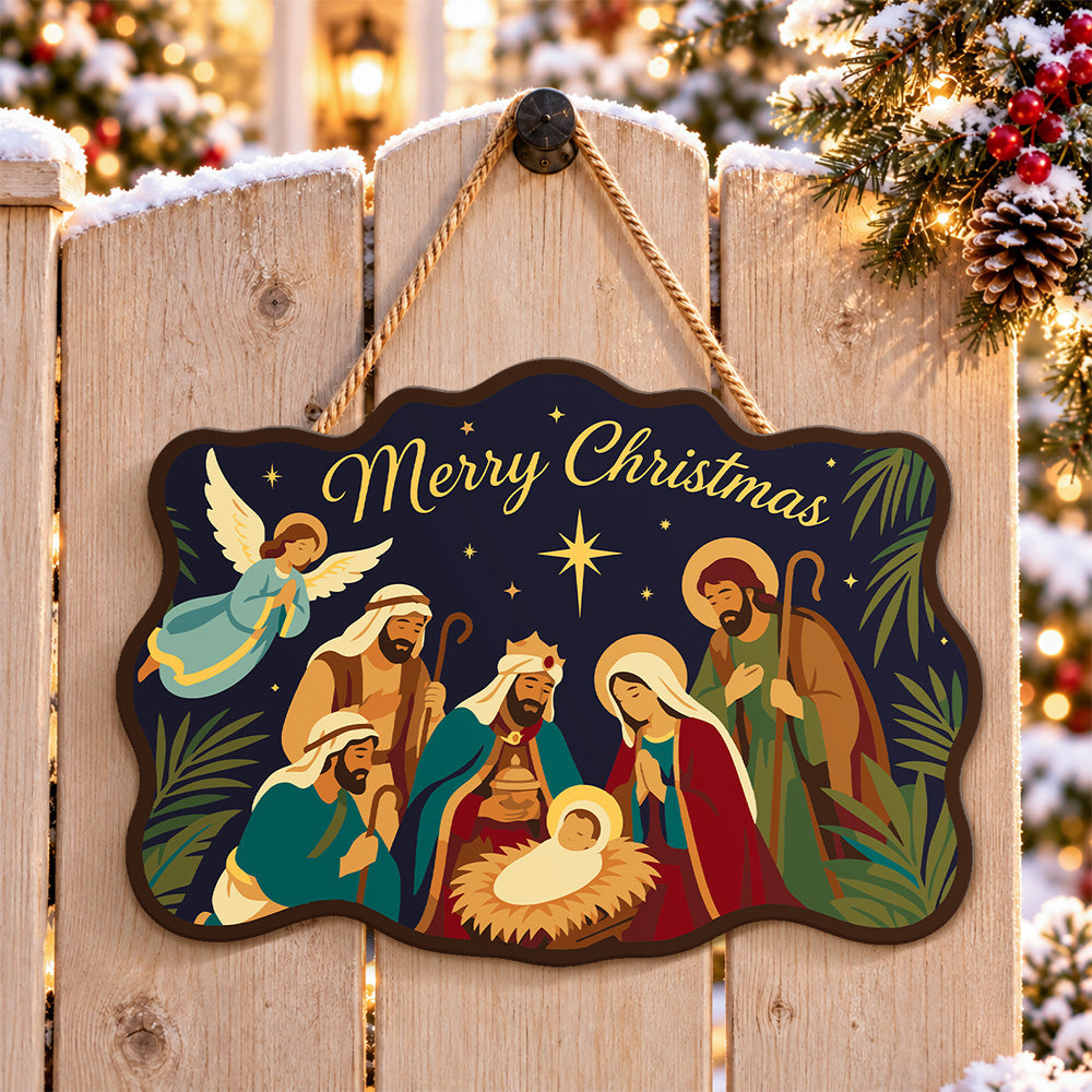 Holy night gathering paint by numbers door hanger on a garden gate
