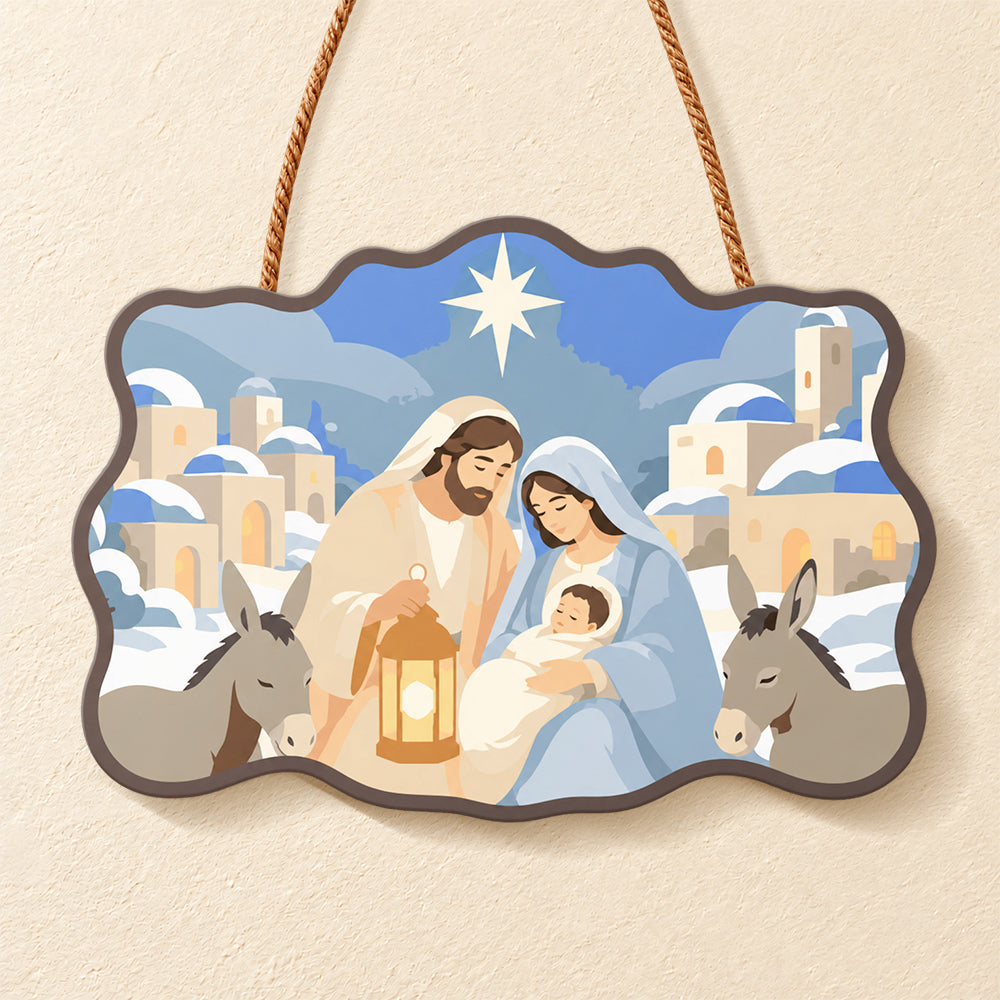 Holy night nativity paint by numbers door hanger finished design