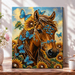 Horse with blue butterflies pearl diamond painting kit for beginners