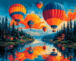 Hot air balloons over lake at sunset cross stitch kit for beginners