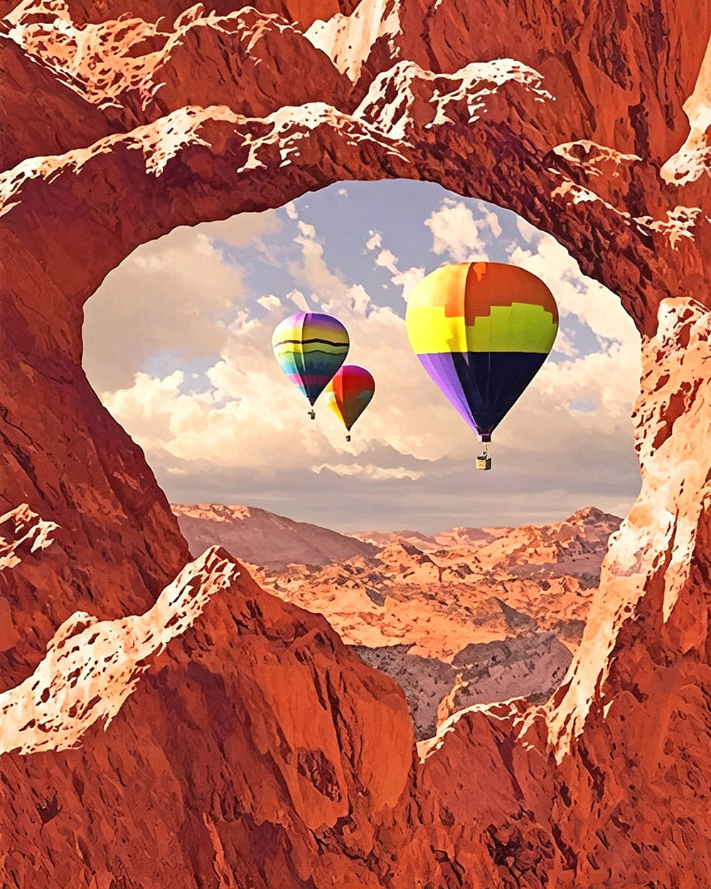 Hot air balloons through a heart cave paint by numbers kit for beginners