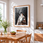 Howling wolf in a starry night paint by numbers artwork displayed on wall as home decor