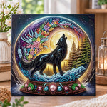 Howling wolf under full moon pearl diamond painting kit for beginners
