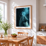 Howling wolf under starry sky cross stitch artwork displayed on wall as home decor