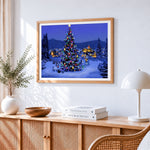Huge glowing christmas tree cross stitch artwork displayed on wall as home decor