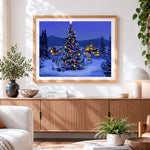 Finished huge glowing christmas tree paint by numbers artwork displayed as home decor