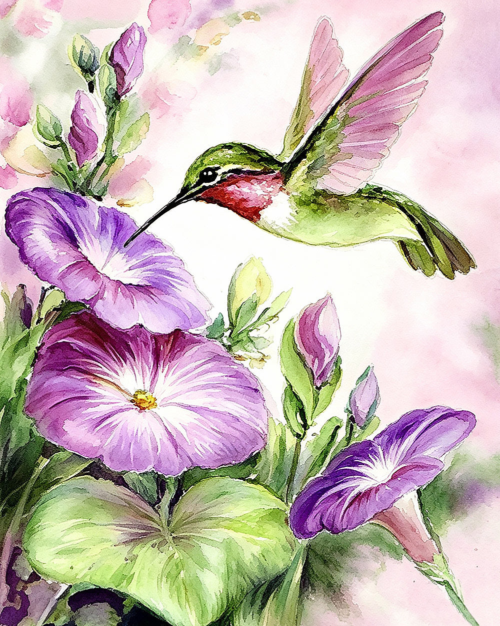 Hummingbird and morning glory cross stitch kit for beginners