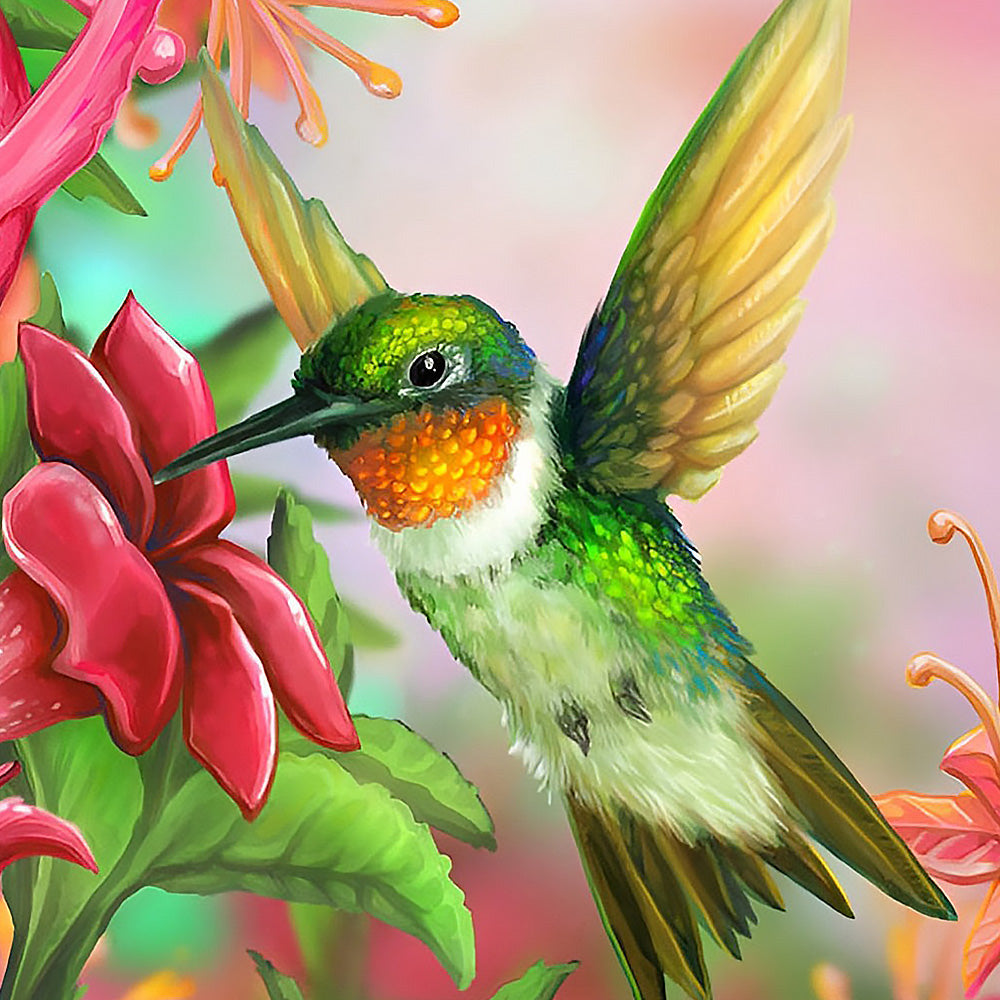 Hummingbird and pink flower cross stitch kit for beginners