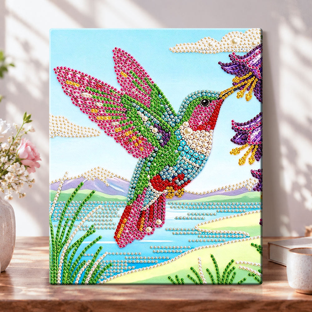 Hummingbird and wildflowers pearl diamond painting kit for beginners