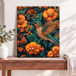 Finished hummingbird in bloom pearl diamond painting artwork displayed as home decor