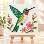Hummingbird sea glass art kit finished artwork on display