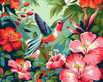 Hummingbird with tropical hibiscus flowers cross stitch kit for beginners