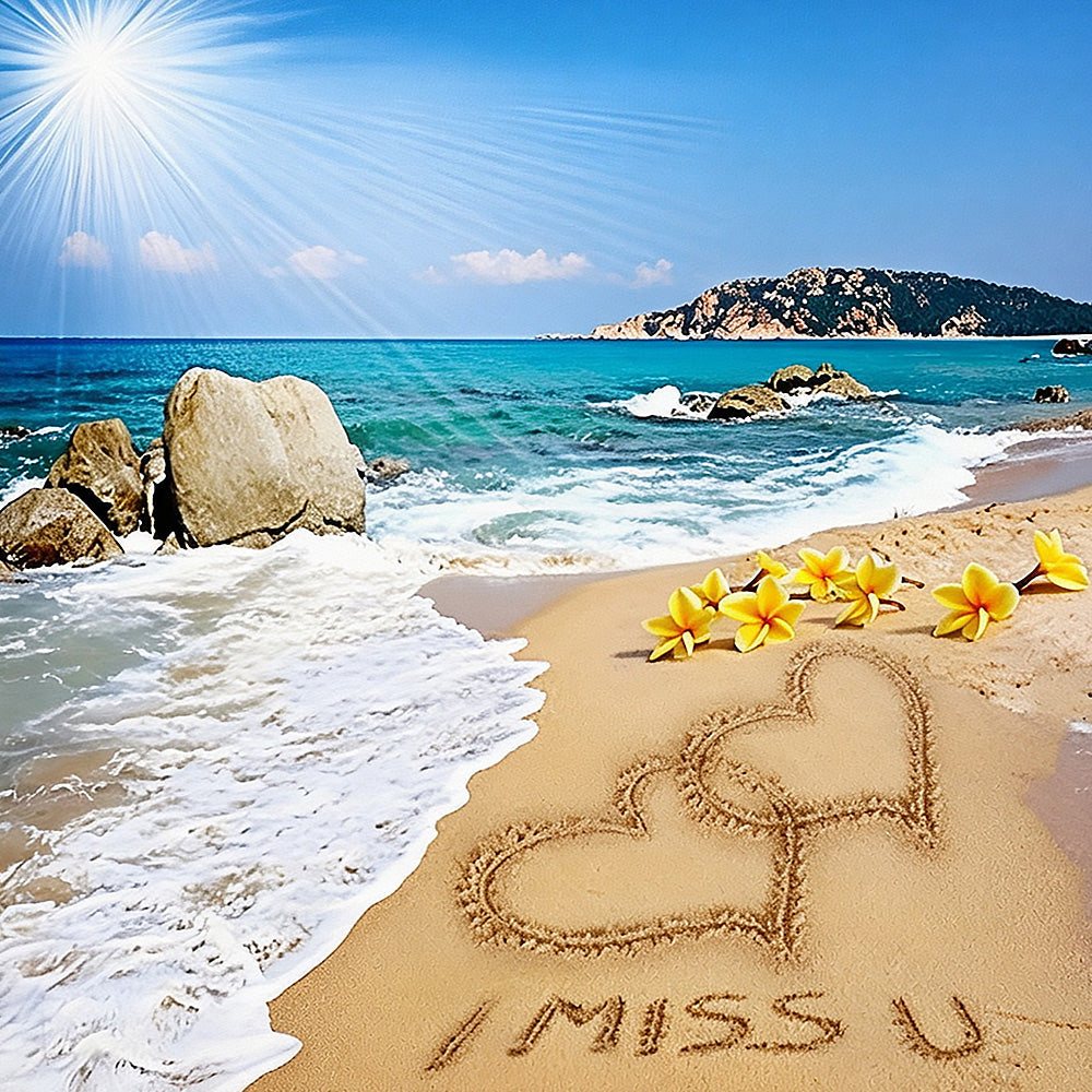 I miss you beach heart cross stitch kit for beginners