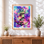 Finished "i refuse to sink" galaxy anchor cross stitch artwork displayed