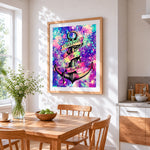 "I refuse to sink" galaxy anchor cross stitch artwork displayed on wall as home decor