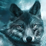 Ice blue eyed wolf portrait cross stitch kit for beginners
