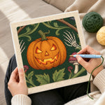 Creating handmade illuminated halloween pumpkin punch needle artwork