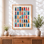 Finished illustrated doors of the world cross stitch artwork displayed