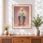 Finished immaculate heart of mary paint by numbers artwork displayed as home decor