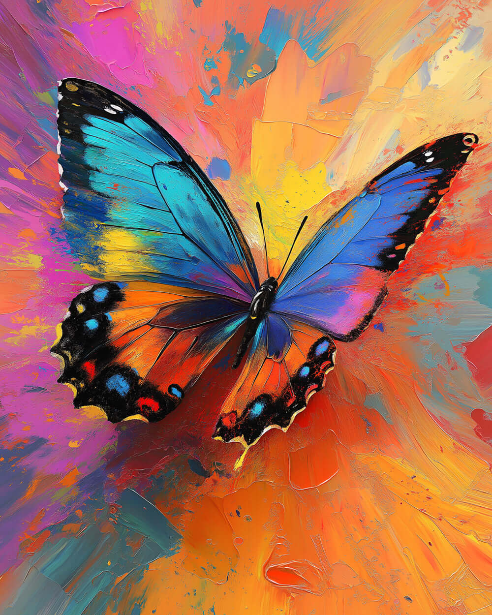 Impasto abstract colourful butterfly cross stitch kit for beginners