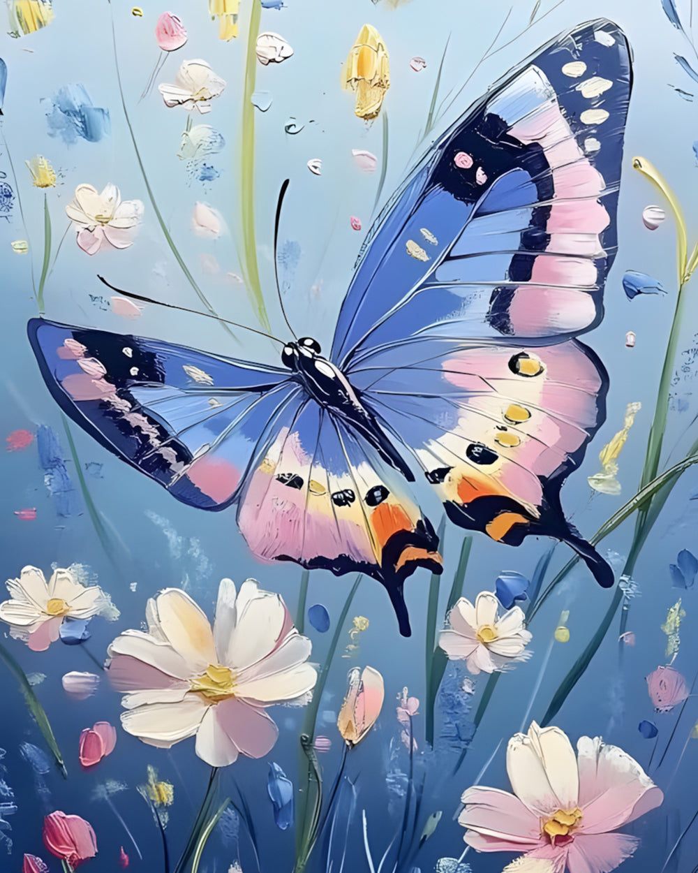 Impasto butterfly and blossoms cross stitch kit for beginners