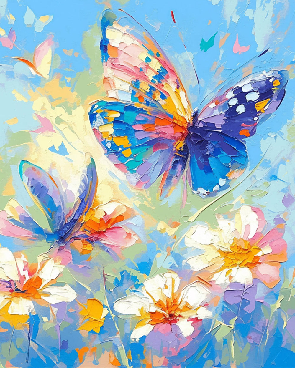 Impasto colourful butterfly and flowers cross stitch kit for beginners