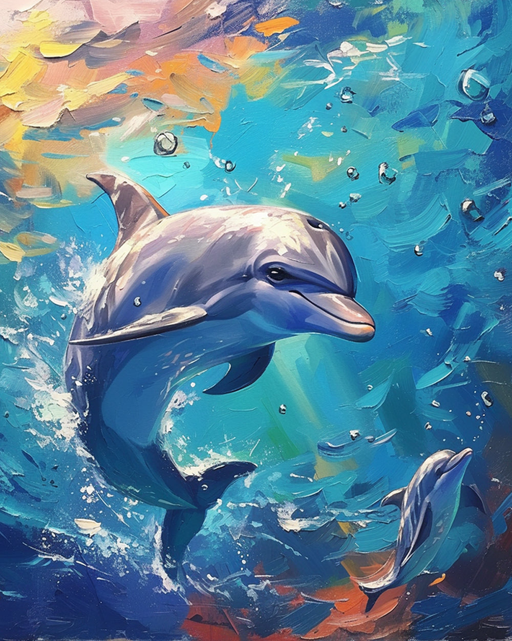 Impasto jumping dolphin paint by numbers kit for beginners
