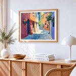 Impressionist architecture paint by numbers artwork displayed on wall as home decor