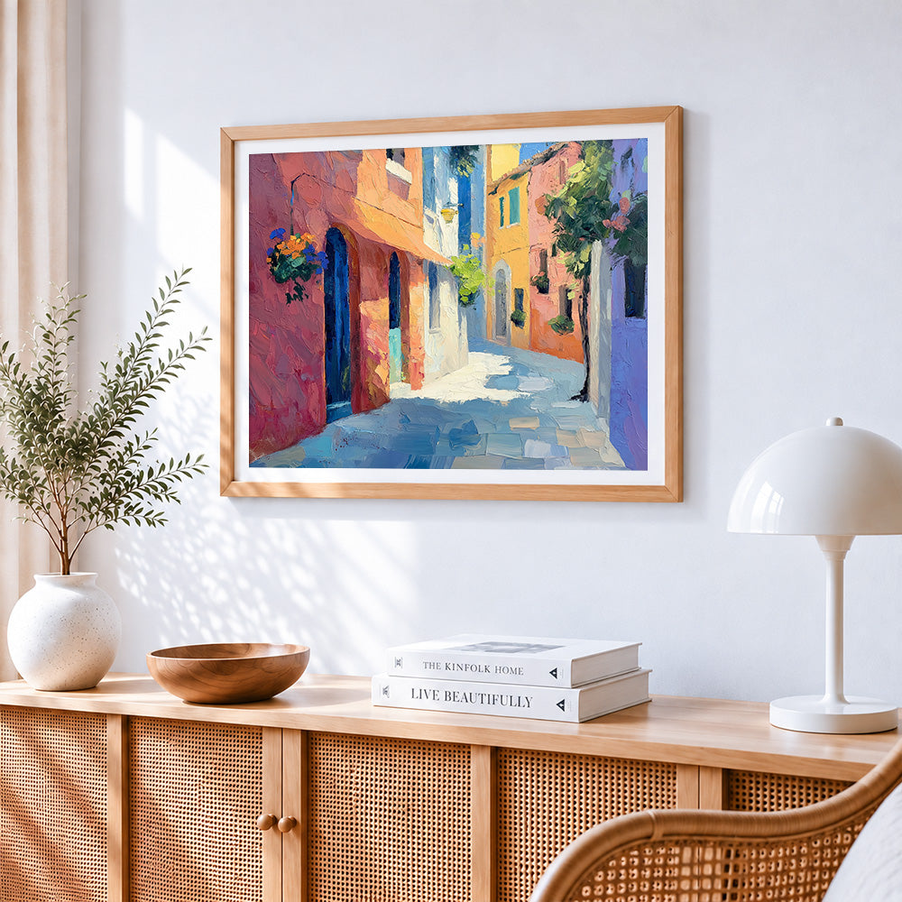 Impressionist architecture paint by numbers artwork displayed on wall as home decor