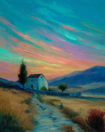 Impressionist country cottage at dusk cross stitch kit for beginners