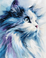 Impressionist fluffy cat portrait cross stitch kit for beginners