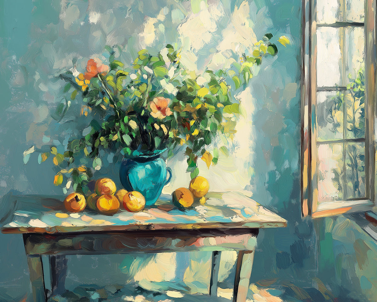Impressionist vase and oranges by the window paint by numbers kit for beginners