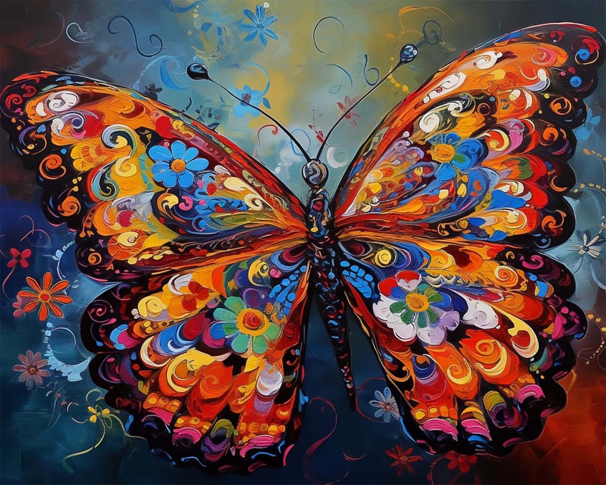 Intricate floral butterfly paint by numbers kit for beginners